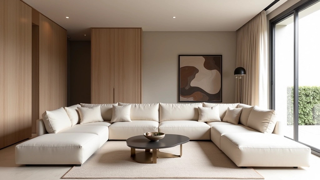 Espaço elegante com linhas contemporâneas, móveis geométricos e materiais nobres