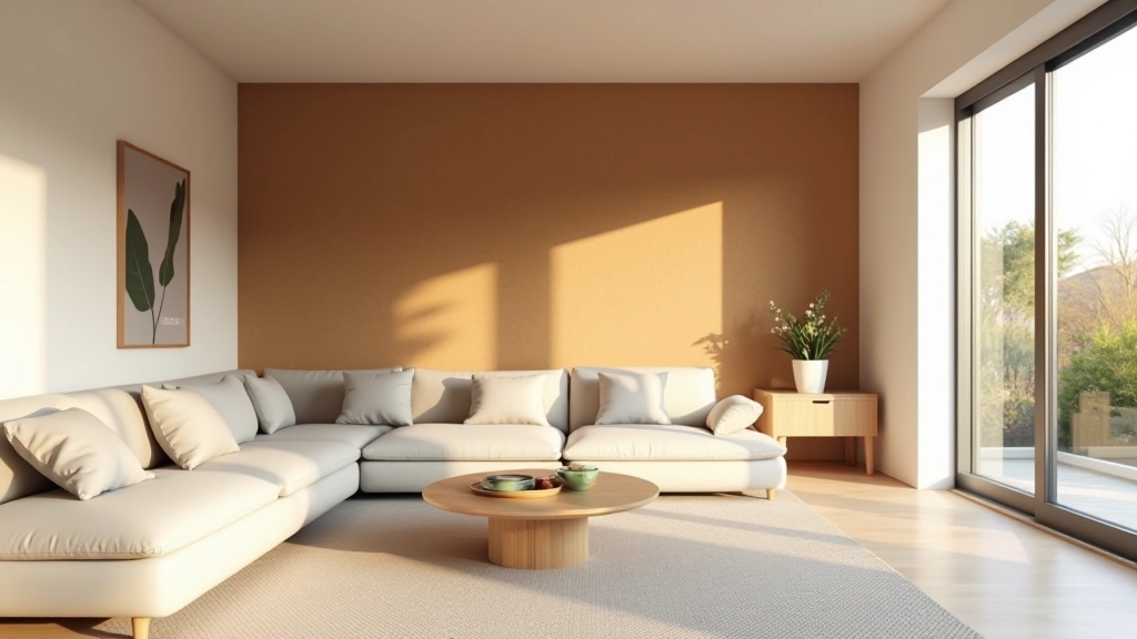 Sala minimalista com móveis contemporâneos e detalhes em cortiça natural portuguesa